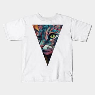 Cool Calico Cat With Flower V1 Triangle Kids T-Shirt